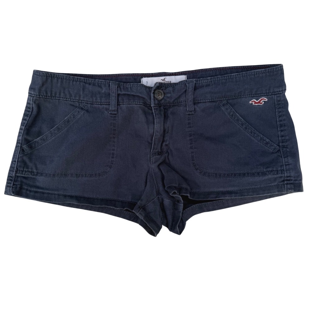 Hollister Y2K Navy Blue SoCal Stretch Low Rise Shorts Women 7 W28 Vintage 2000s